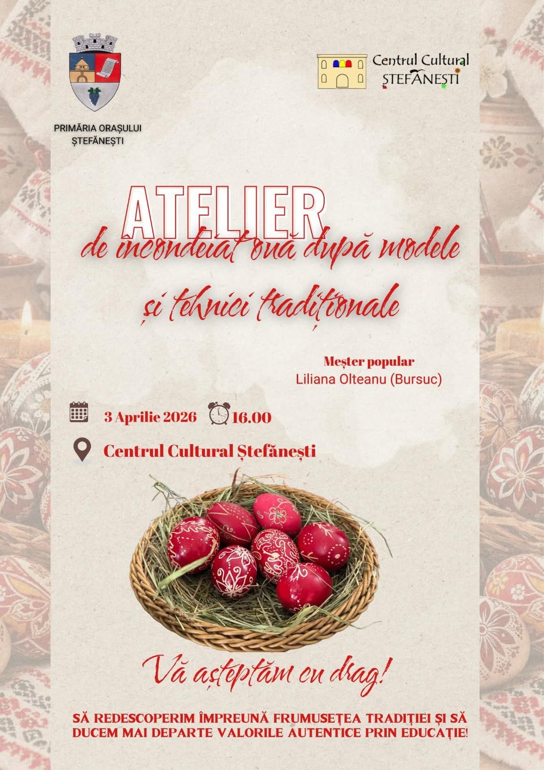 You are currently viewing Atelierul de încondeiat ouă după modele și tehnici tradiționale