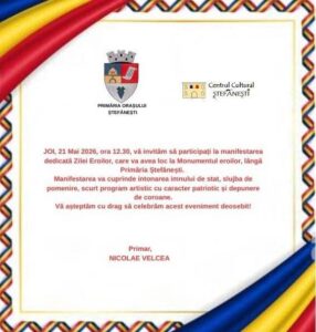 Read more about the article Invitație: Manifestare dedicată Zilei Eroilor în Orașul Ștefănești