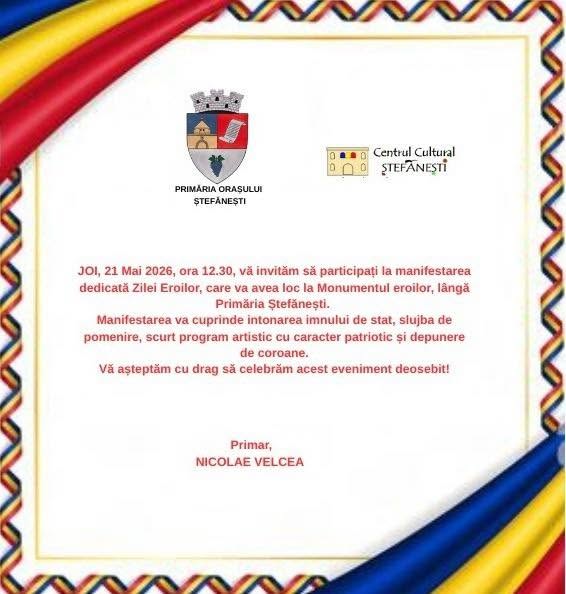 Read more about the article Invitație: Manifestare dedicată Zilei Eroilor în Orașul Ștefănești